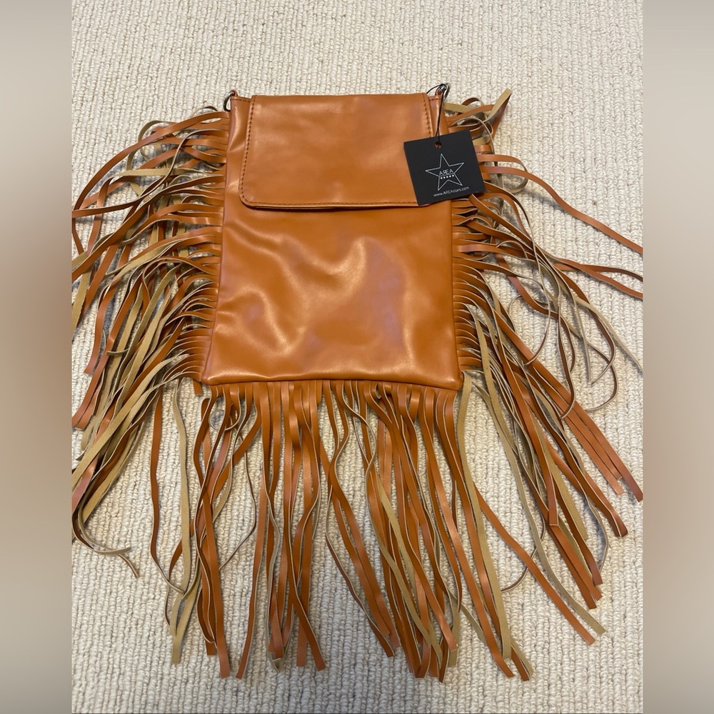 NWT Area Stars Faux Leather Tan Fringe Crossbody *Missing strap